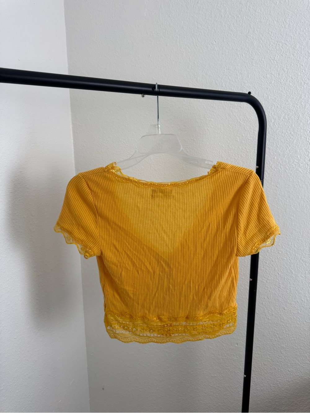 Urban Outfitters Mustard Yellow Ribbed Lace-Trim Crop Top - Picture 4 of 4
